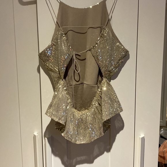 Golden Sequin Peplum Top - Picture 2 of 2